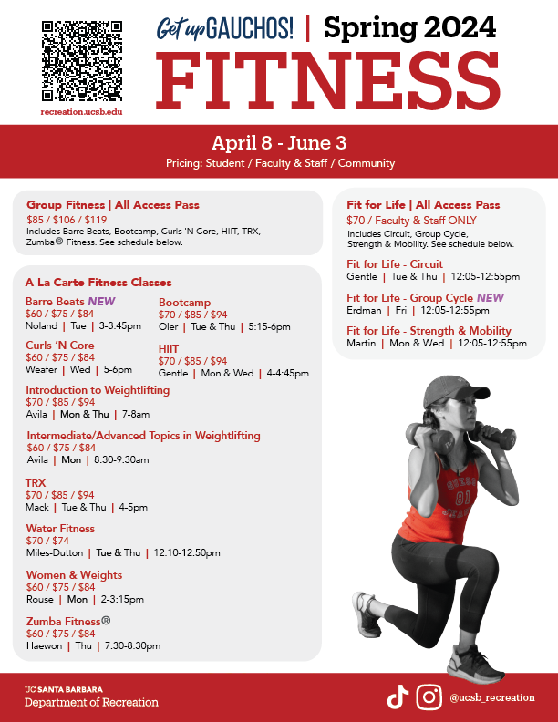UCSB Recreation Spring 2024 Fitness Class Schedule