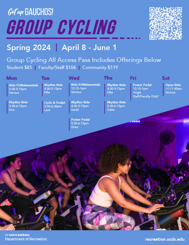 UCSB Recreation Spring 2024 Group Cycling Schedule